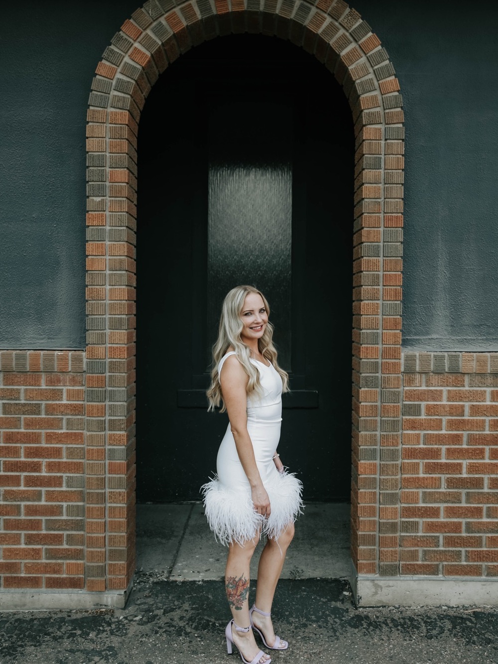 White Feather-Hem Bodycon Dress - Women